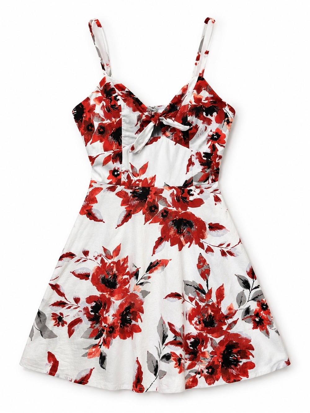 Speechless Soft Blue Floral Dress with Red and Black Print and Pockets